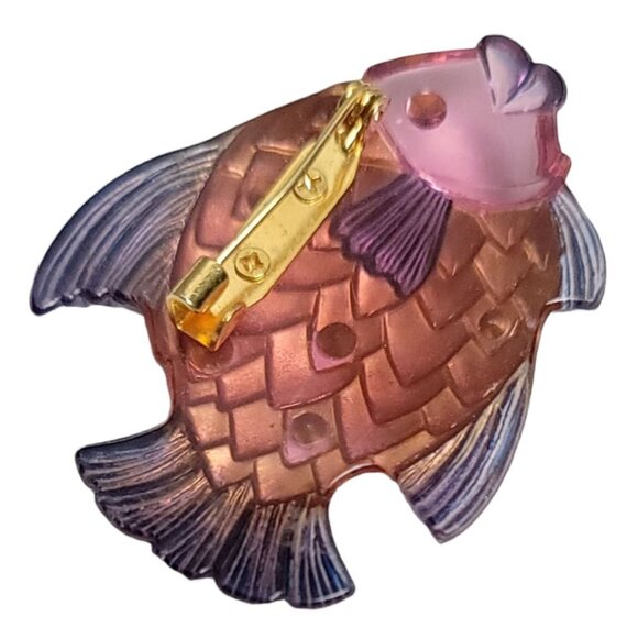 Art Pink Book Piece Lucite Plastic Multi-Color Rhinestone Fish Brooch - Picture 3 of 6